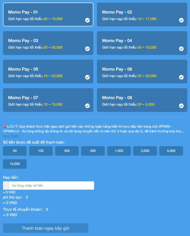 Ví điện tử (Momo, ZaloPay, ViettelPay) – Nạp nhanh, nhận ngay